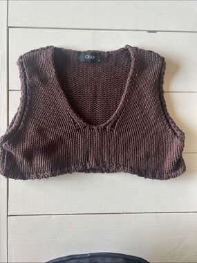 Cider Chocolate Brown Chunky Knit Cropped Tank Sweater